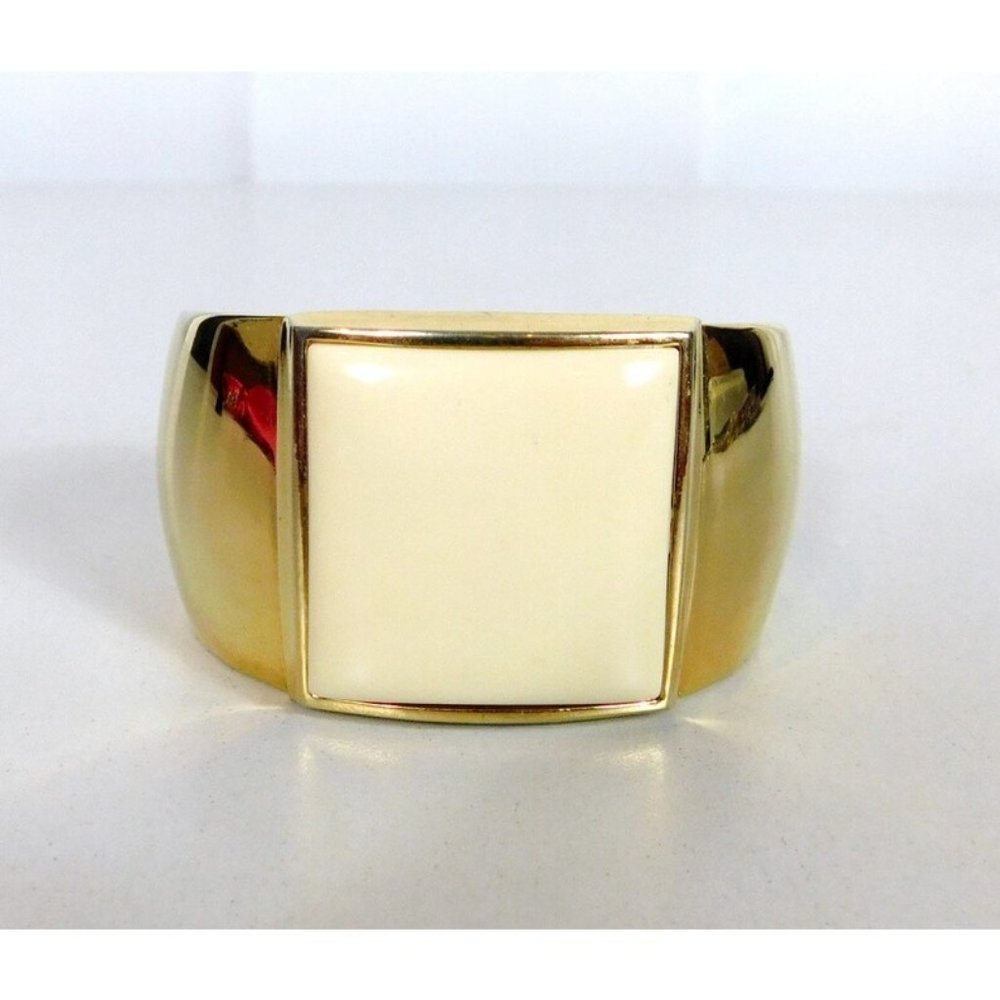 Vintage Avon Gold Tone Creamy Lucite Square Cuff Bracelet Mid Century Modern